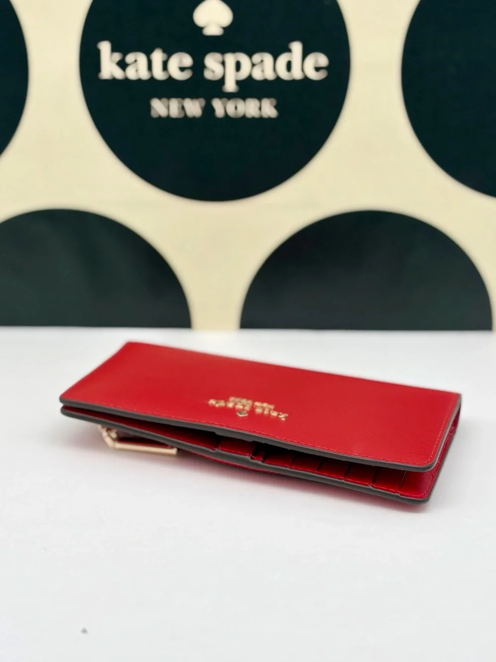 Kate Spade Large Madison Slim Bifold Wallet Red NWT